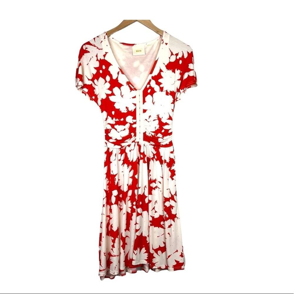 Anthropologie Maeve summer breeze red white floral V neck short sleeve dress XS
